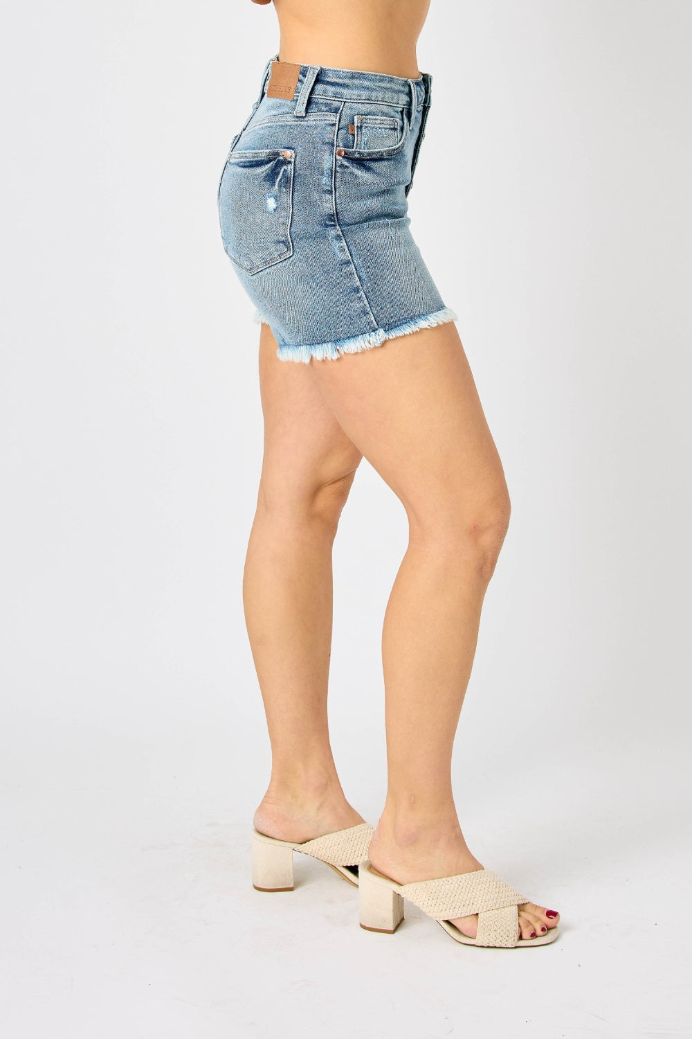 Judy Blue Full Size Button Fly Raw Hem Denim Shorts